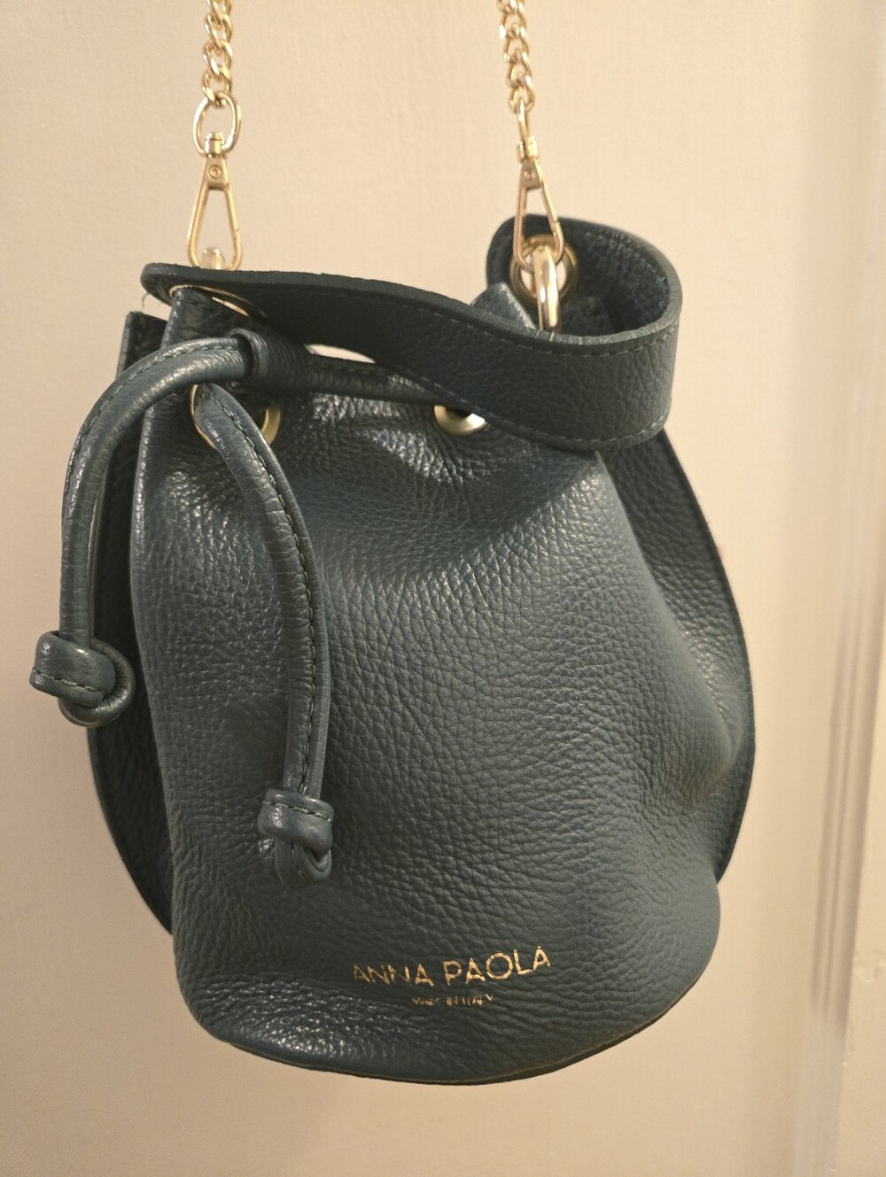 Anna Paola Italian Pebble Leather Mini Bucket Bag - Forest / Emerald Green